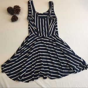 LUSH Blue & White Stripe Fit-n-Flair Circle Dress